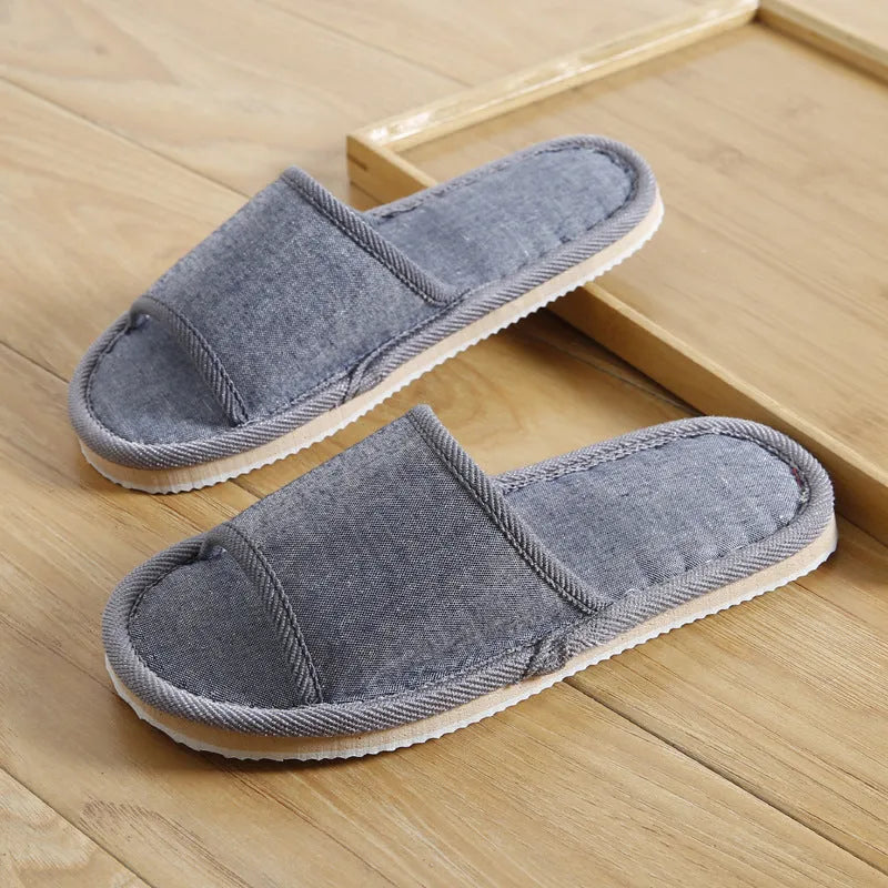 Couples indoor floor slippers solid colour EVA anti-slip open toe cloth cover for home use