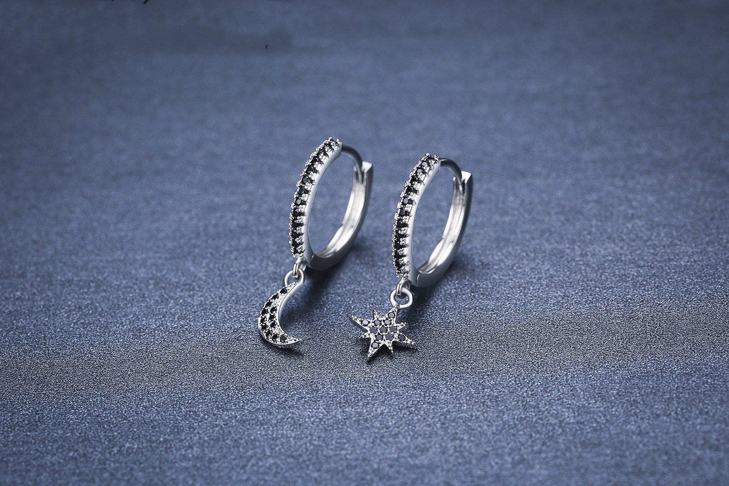 Black copper star and moon earrings for women with a natural style