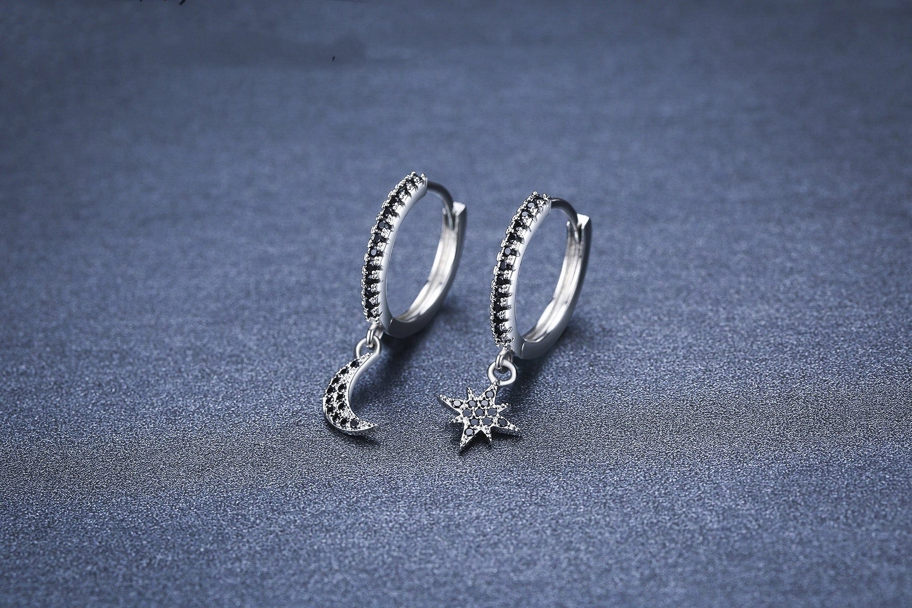 Black copper star and moon earrings for women with a natural style