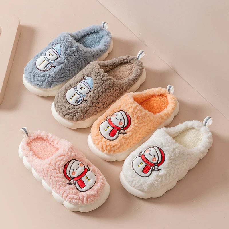 Cozy snowman-themed slippers with plush materials, anti-slip soles, and a variety of color options for comfortable indoor wear