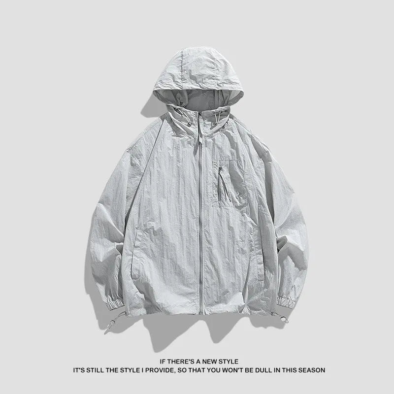 Lightweight hooded sun protection jacket in breathable spandex fabric available in multiple colours