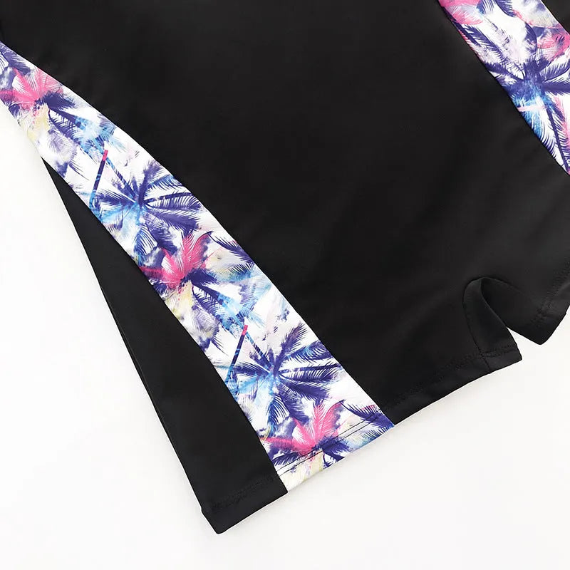 Women's one-piece floral print backless swimsuit in polyester, available in blue, green, purple, and fluorescent green, sizes S to XL