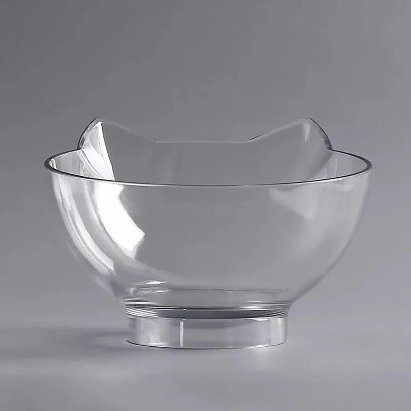 Cat Double Bowl with 15° tilt design for cervical support, transparent cat head and ears, food-grade plastic