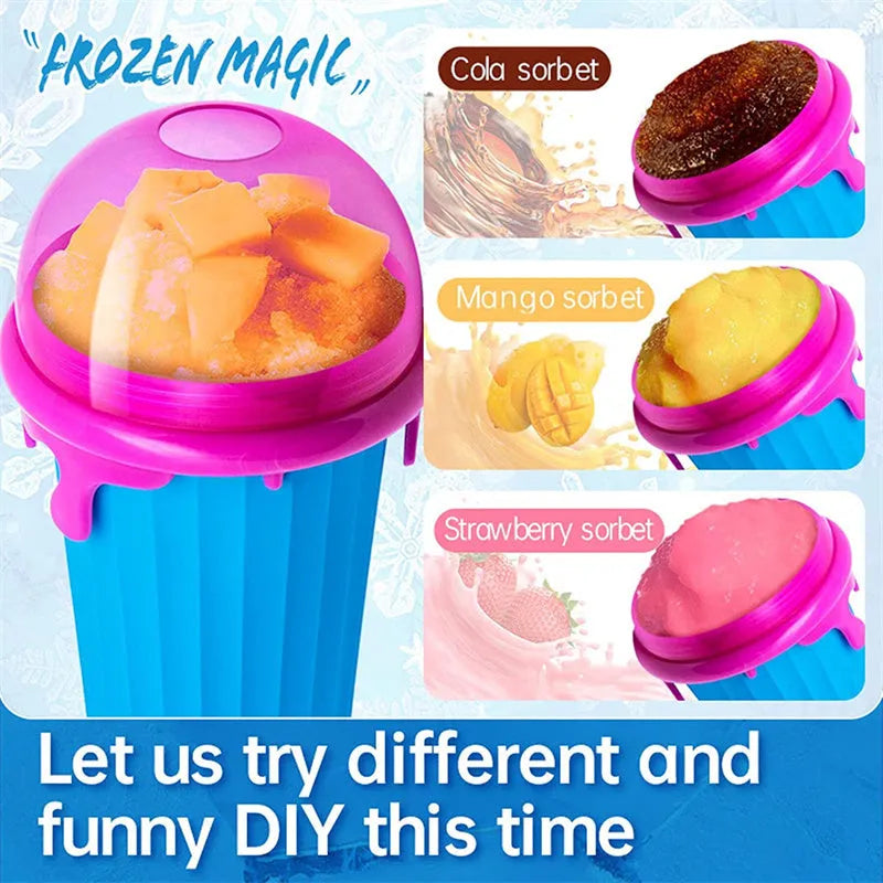 Blue silicone slushy maker cup with 500ml capacity for homemade smoothies