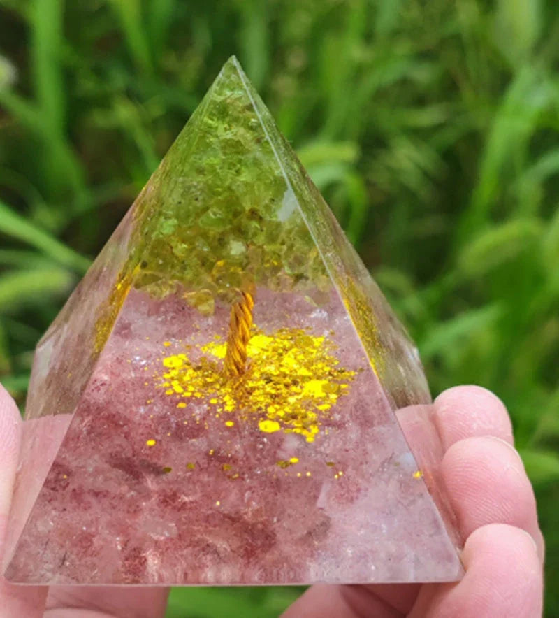 Handcrafted Orgonite Pyramid with Healing Crystals for Positive Energy, EMF Protection, and Spiritual Wellness