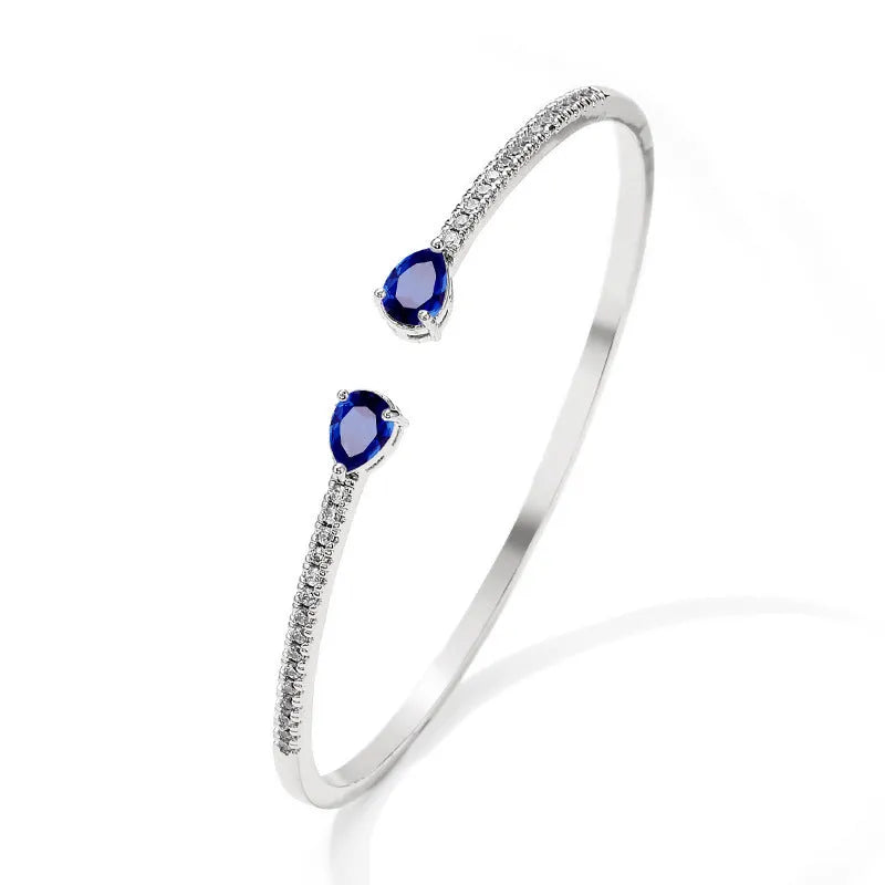 Personalised copper bracelet with multi-zircon inlaid design in blue or white colour options