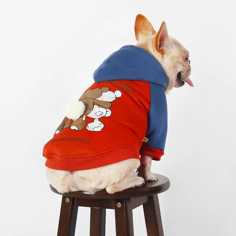 Red cotton dog clothing for small and medium-sized breeds like Teddy and Corgi for autumn and winter.