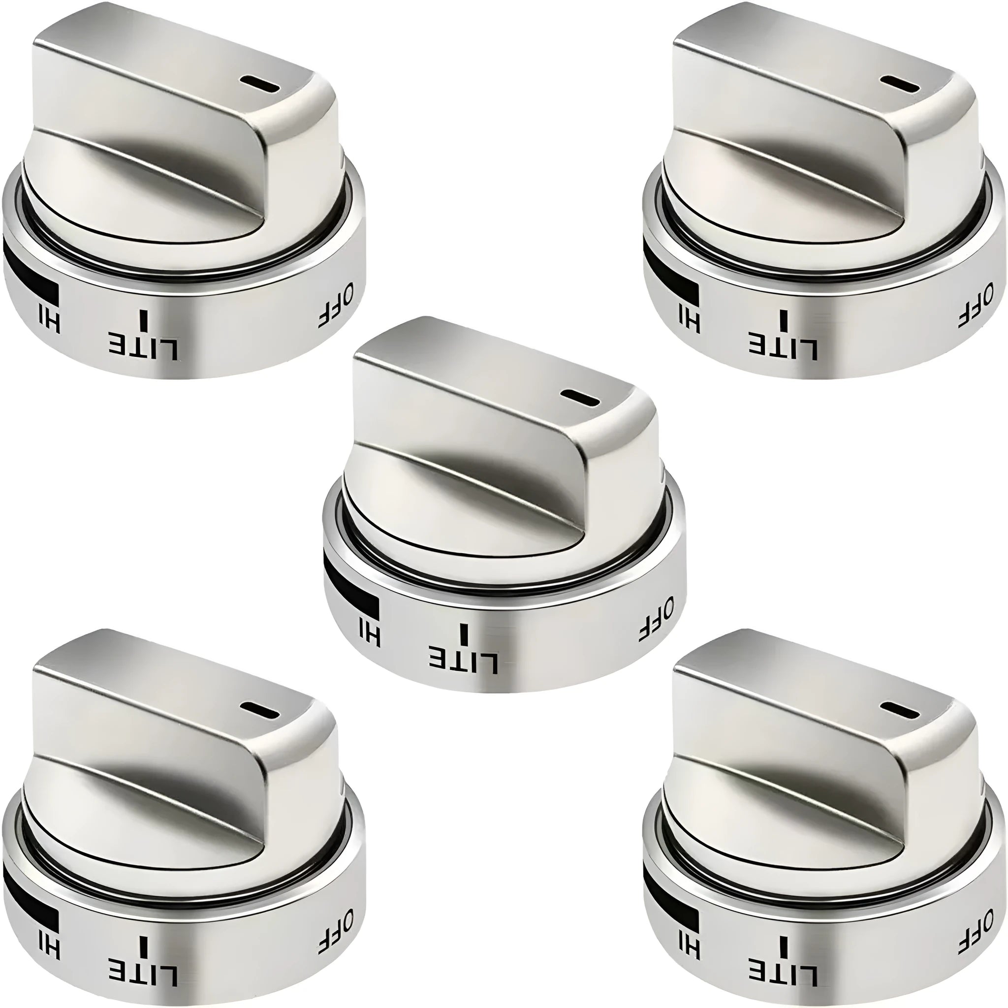 Silver metal replacement knob for oven or stove control, 5.3cm diameter.