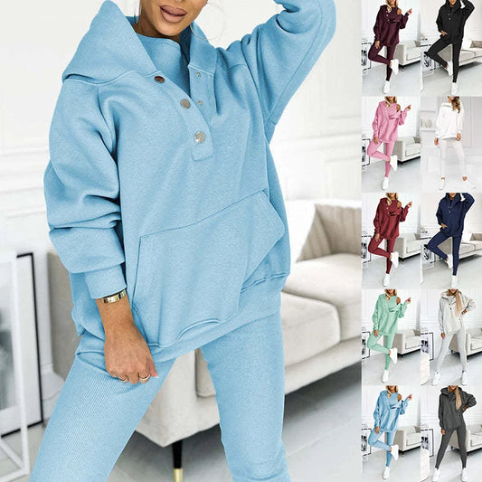 Women's 3-piece sports suit with hooded sweatshirt and slim trousers in various colours