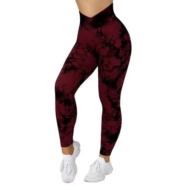 Women's seamless tie dye leggings with push-up design for fitness and yoga