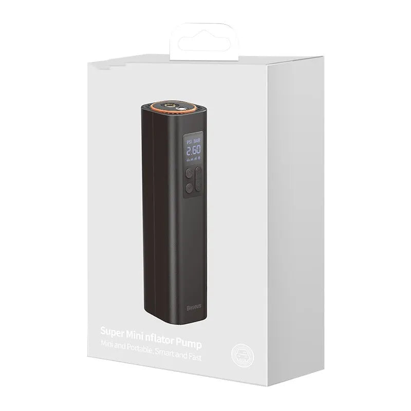Black Super Mini car digital display inflator with compact 18cm design