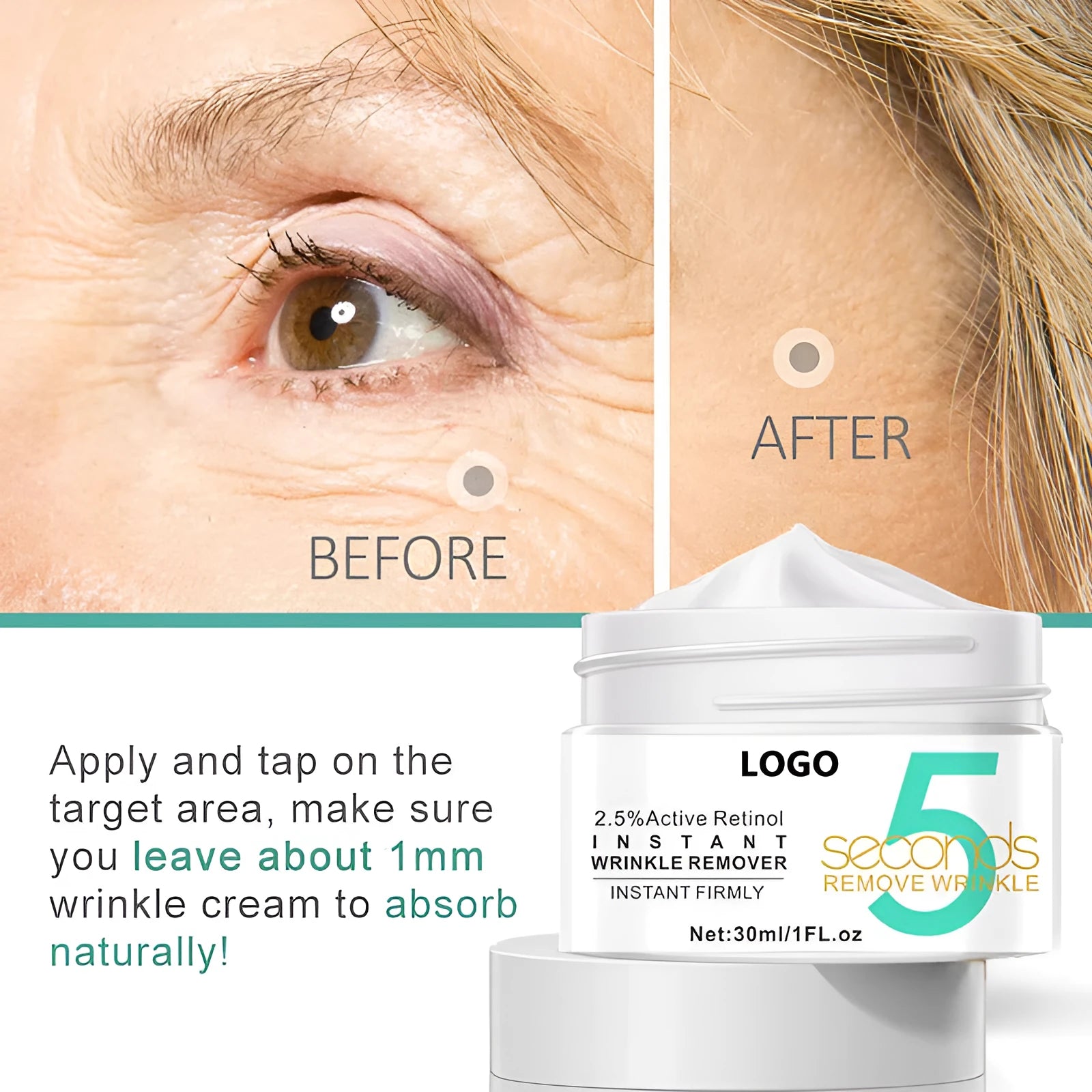 Active Retinol Face Cream moisturising cream 30ml jar with Snow Lotus and Vitamin A