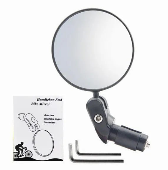 Black convex rearview mirror with 7cm diameter reflector and 14cm total length