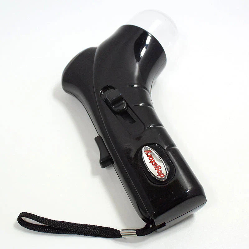 Pet Food Catapult Feeder in assorted colours, showing spring-loaded treat launcher and wrist strap