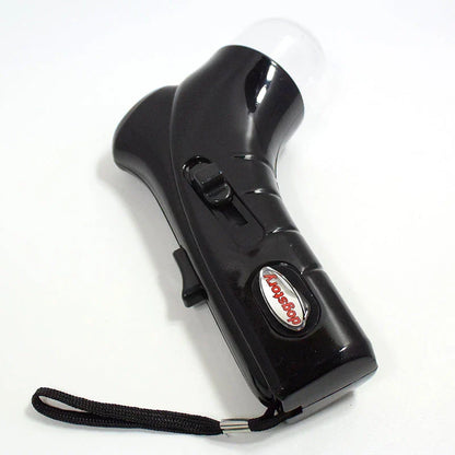 Pet Food Catapult Feeder in assorted colours, showing spring-loaded treat launcher and wrist strap