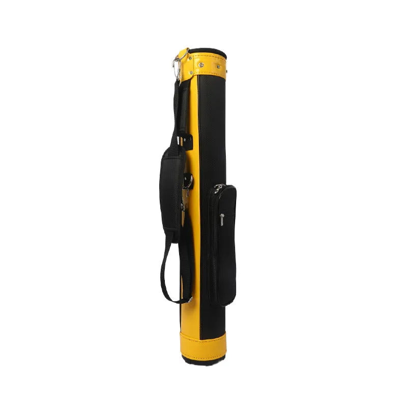 Large capacity leather golf bag in red next to clubs, 15cm by 89cm size