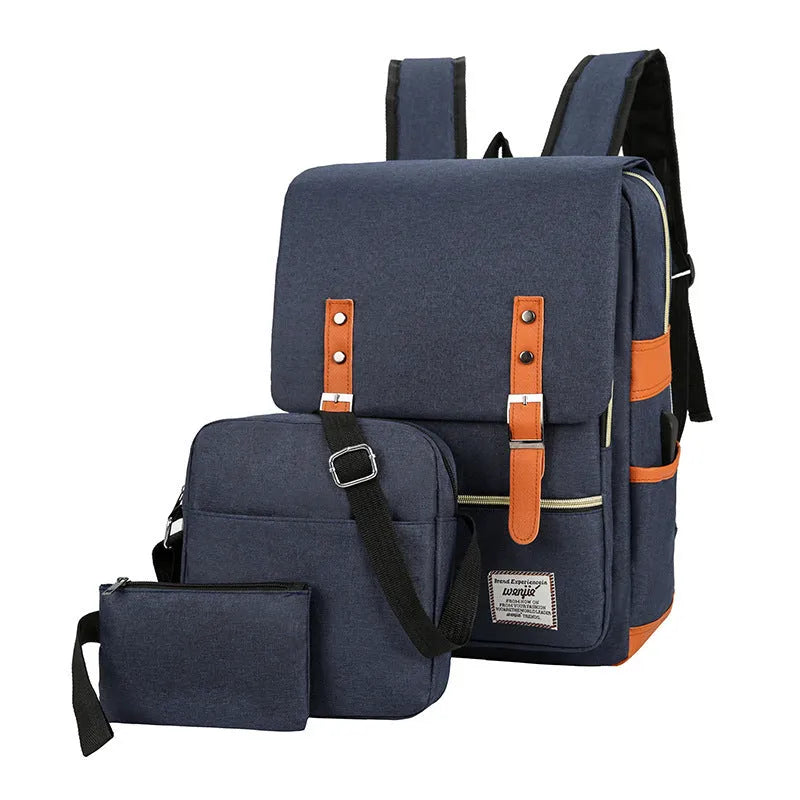 Three-piece business backpack in Oxford cloth with laptop compartment and curved shoulder straps