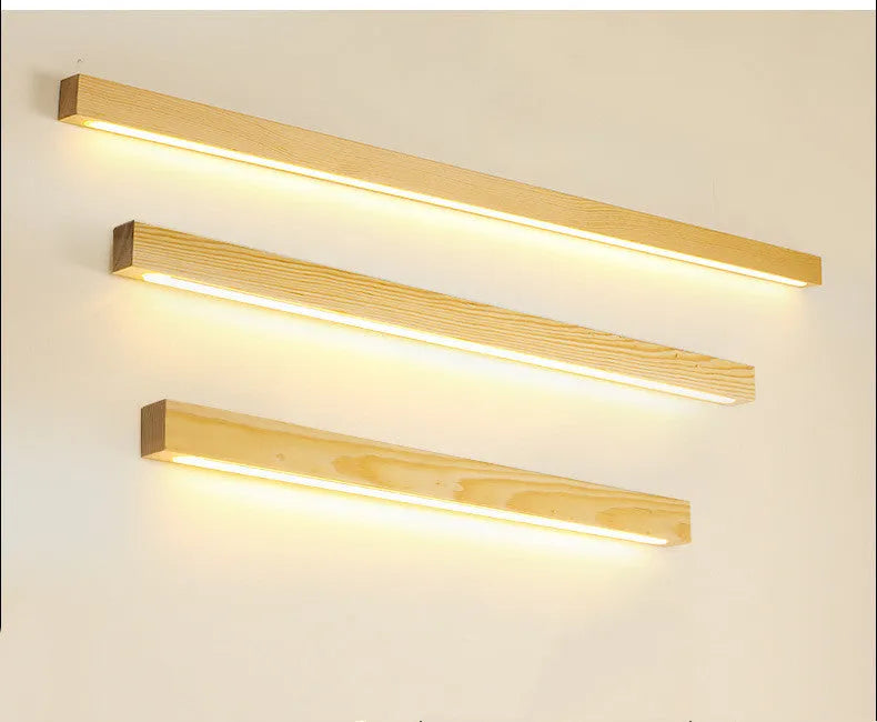 Walnut colour modern log strip wall lamp with slim 4.5cm profile and LED lighting
