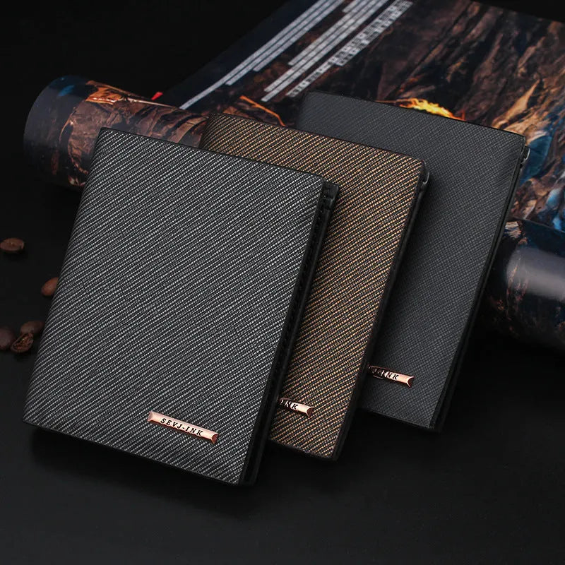 New men's hard leather wallet with toothpick effect, card slot and bill slot in black horizontal orientation