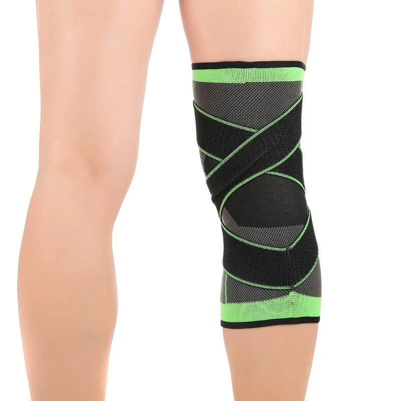 3D Sports Knee Pad in black, red, orange, and green with double beams for meniscus protection