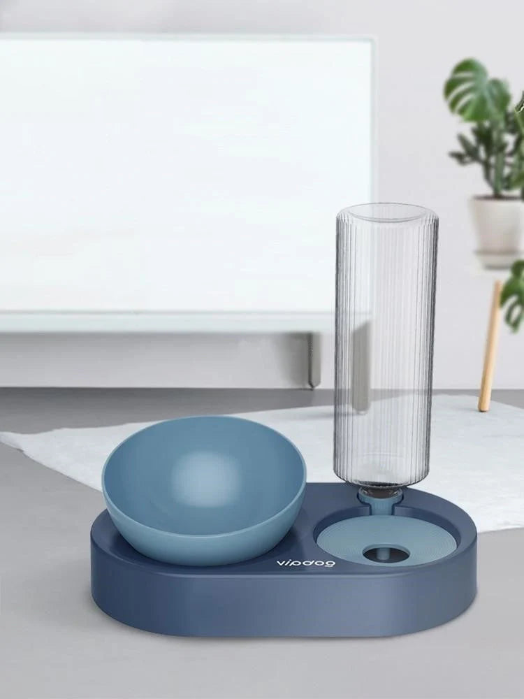 Double bowl automatic pet drinking and feeding bowl with water dispenser