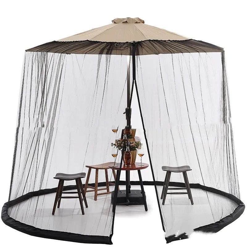 Outdoor sunshade umbrella tent with mosquito net in black, brown or beige colour options