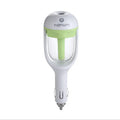 Compact portable car humidifier and air freshener unit with 180-degree rotating mist nozzle.
