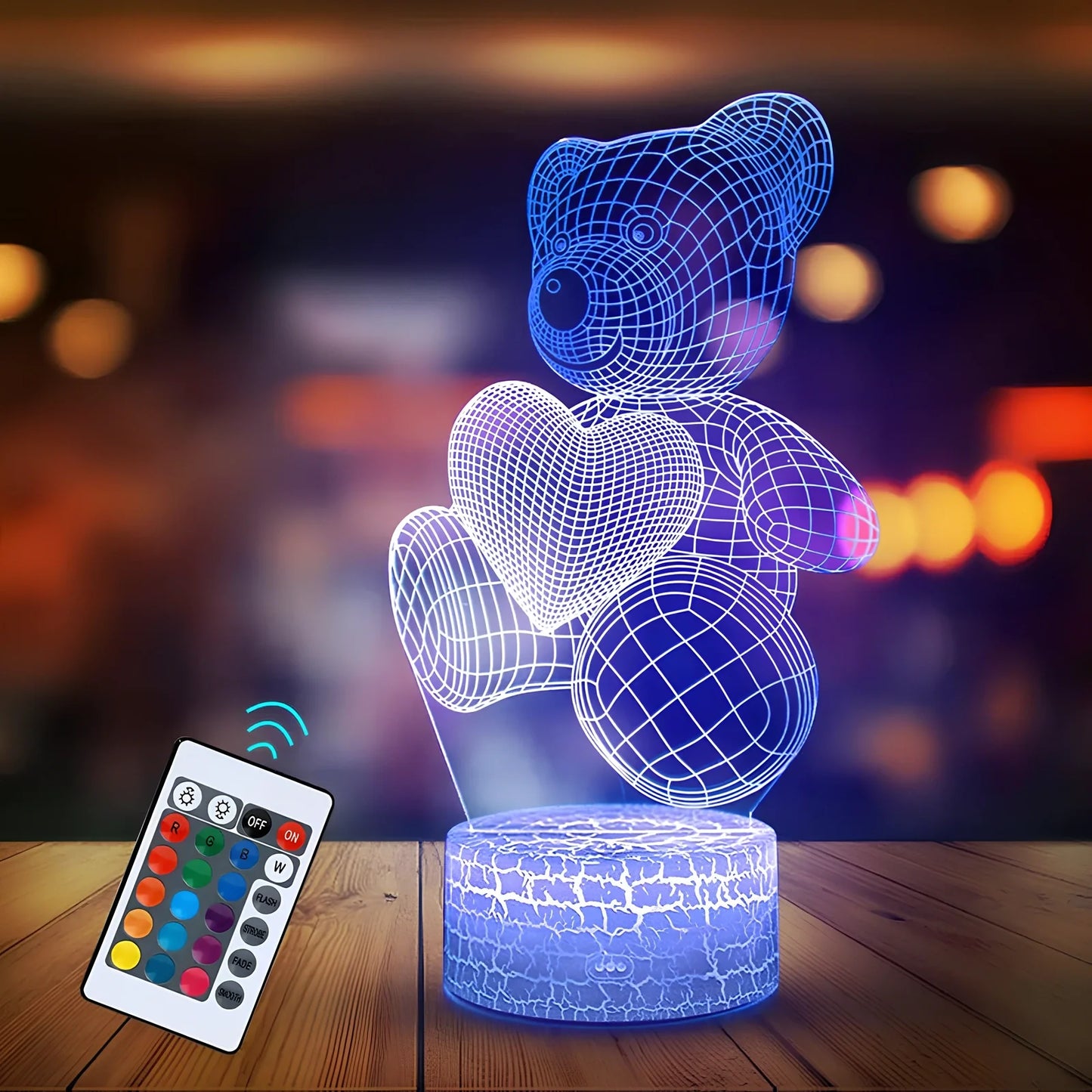 3D acrylic teddy bear LED night light with remote control and USB power cable