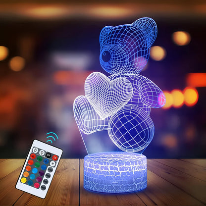 3D acrylic teddy bear LED night light with remote control and USB power cable