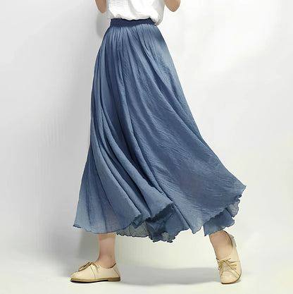 Women's cotton-linen blend A-line summer skirt with big pendulum design in various colours