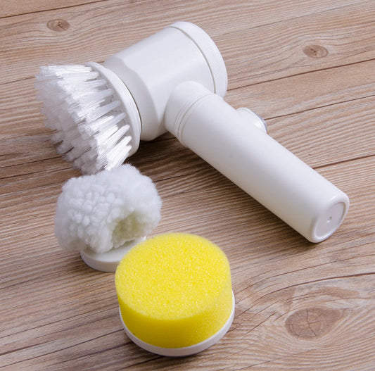 5-in-1 Electric Cleaning Brush with three interchangeable heads for versatile cleaning tasks