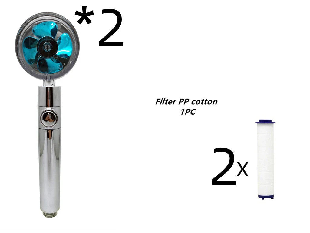 High-pressure handheld shower nozzle with cotton filter and stop button in various colours