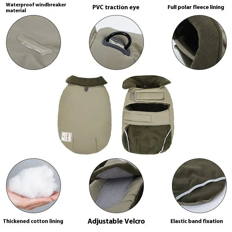 Lapel turtleneck dog cotton-padded clothes vest in polyester available in three colours and four sizes