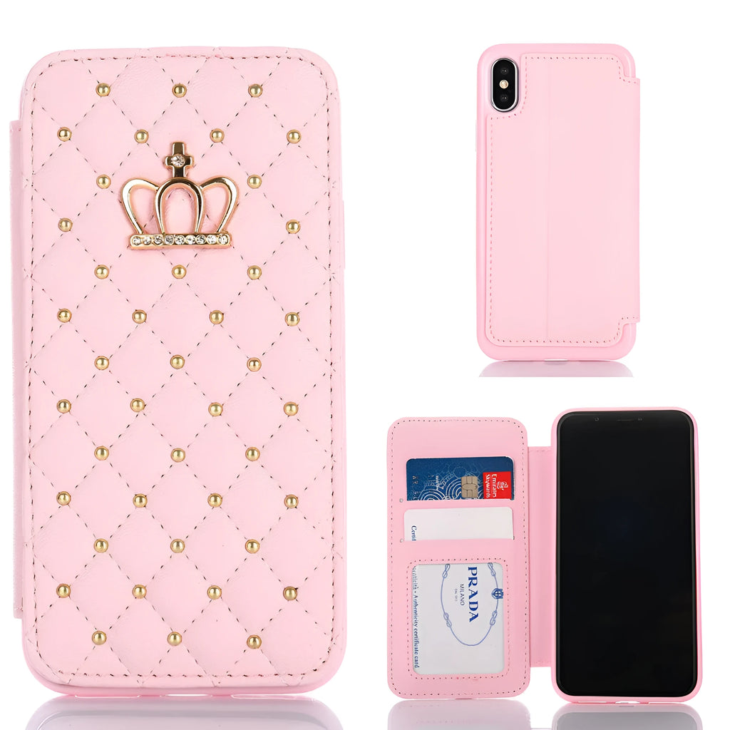 Crown Card Leather Case for Samsung Galaxy S10 flip wallet in Black with card slot and crown design
