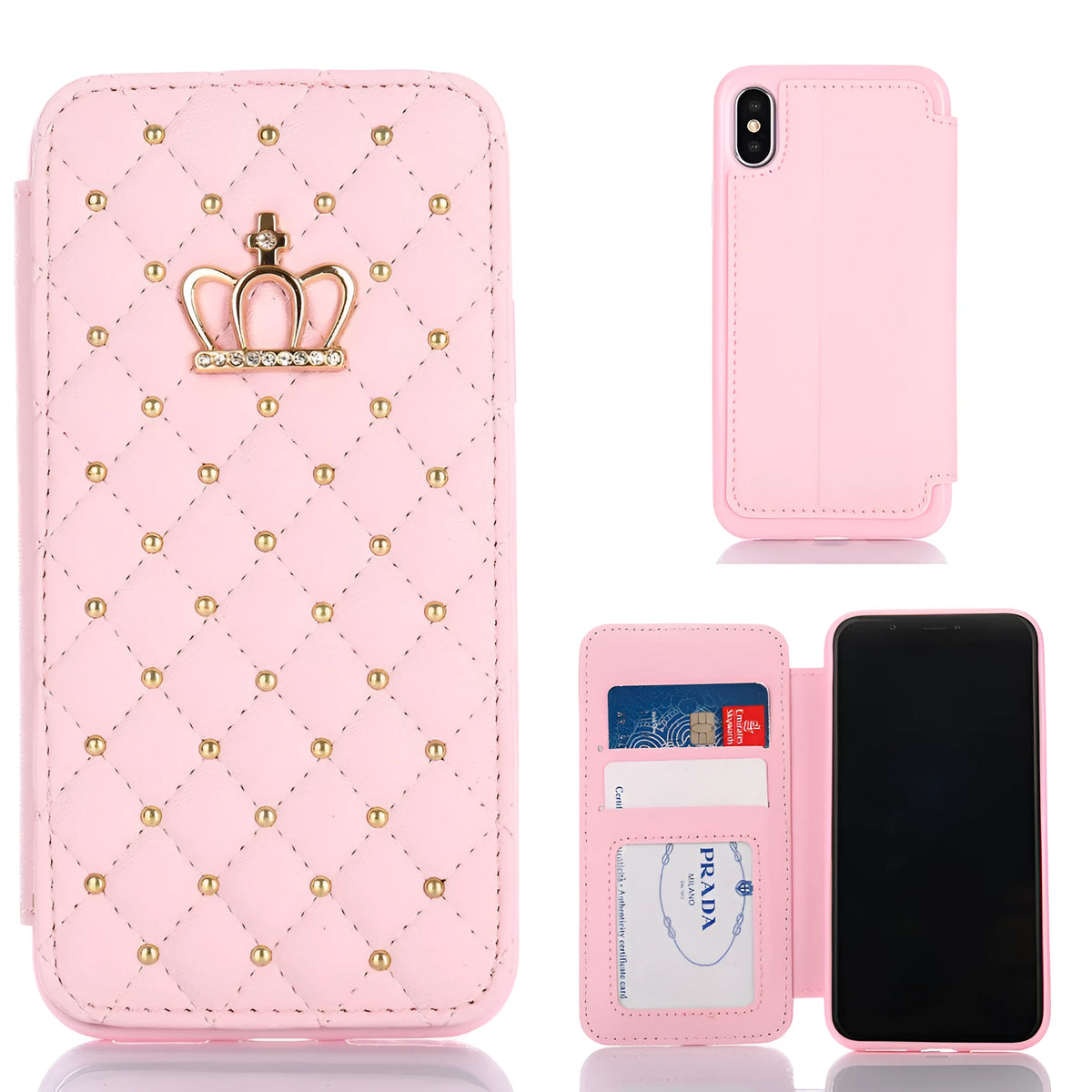 Crown Card Leather Case for Samsung Galaxy S10 flip wallet in Black with card slot and crown design