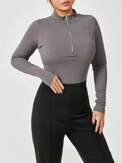 Women's long sleeve zipper jumpsuit with seamless slimming shapewear in various colours
