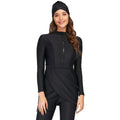 Black conservative ladies swimsuit with full coverage design and quick-dry fabric