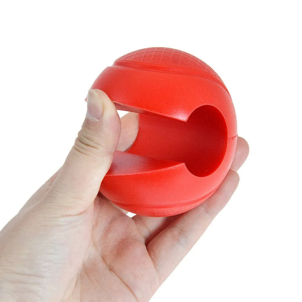 Black silicone spherical dumbbell grip on a dumbbell handle for non-slip weight training