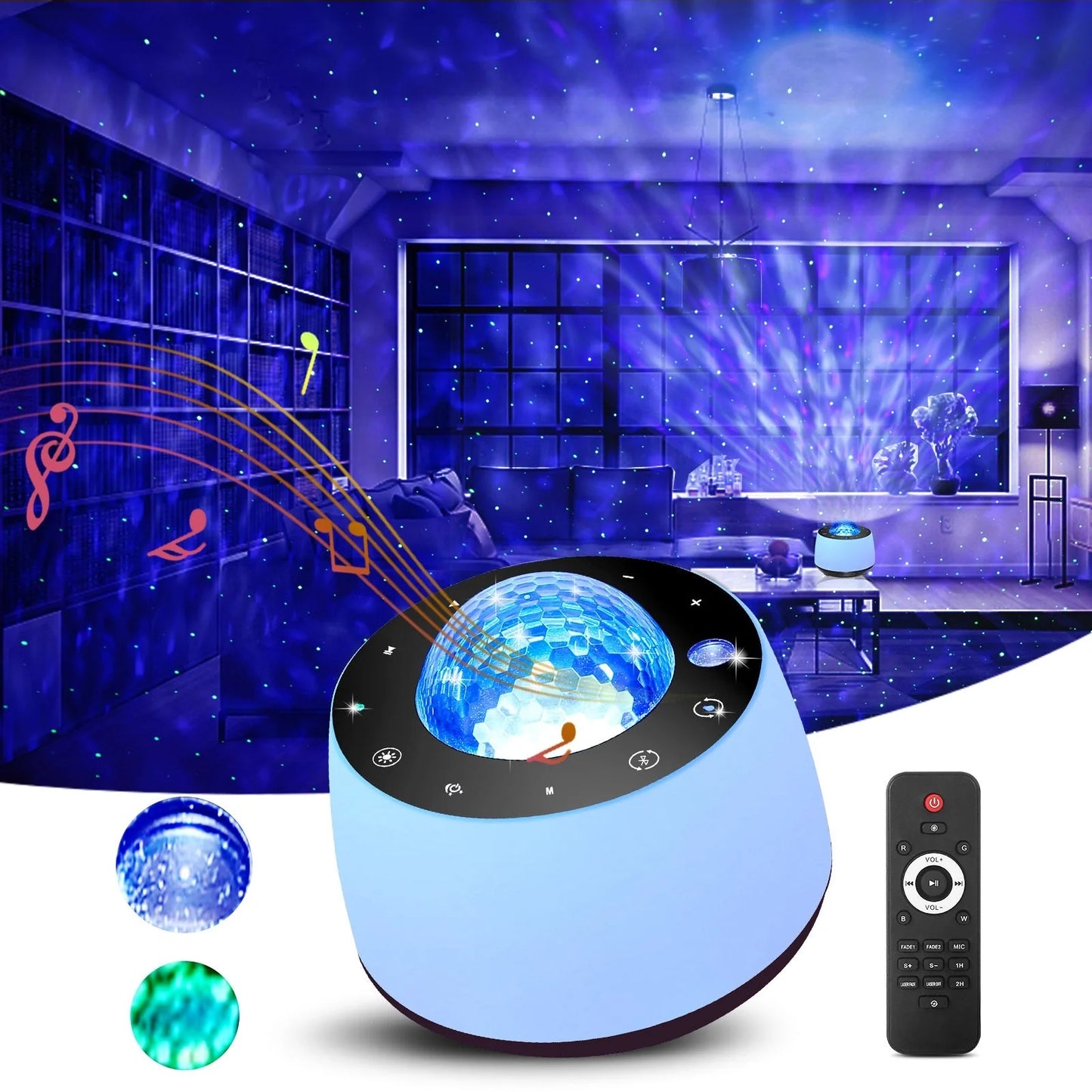 Starry Sky Water Pattern Projection Light with Bluetooth music playback and vibrant LED projections