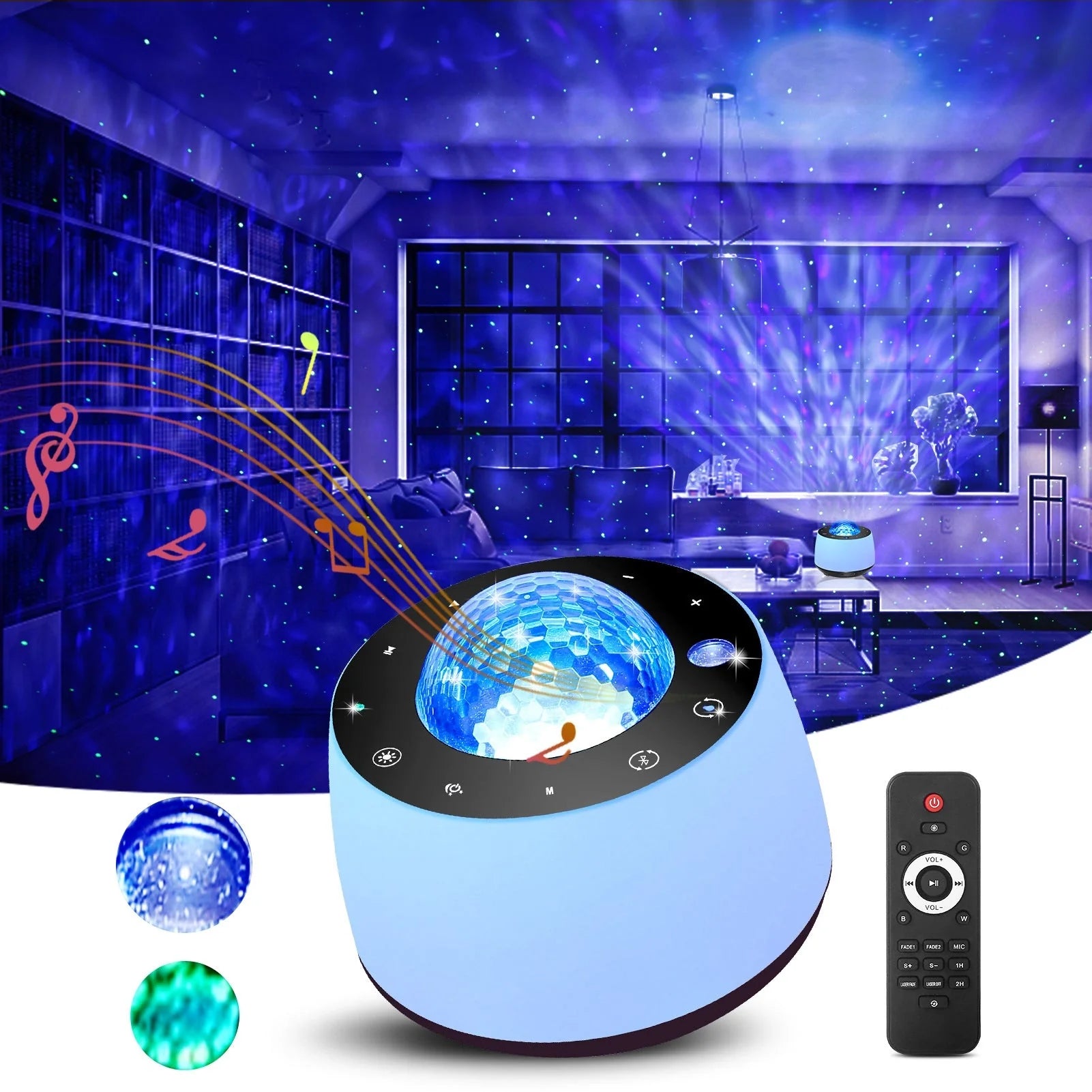 Starry Sky Water Pattern Projection Light with Bluetooth music playback and vibrant LED projections