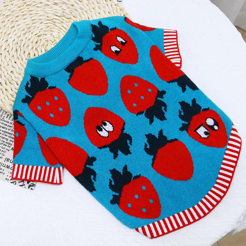 Cartoon character dog jumper with button front in wool blend material for autumn and winter pet clothing