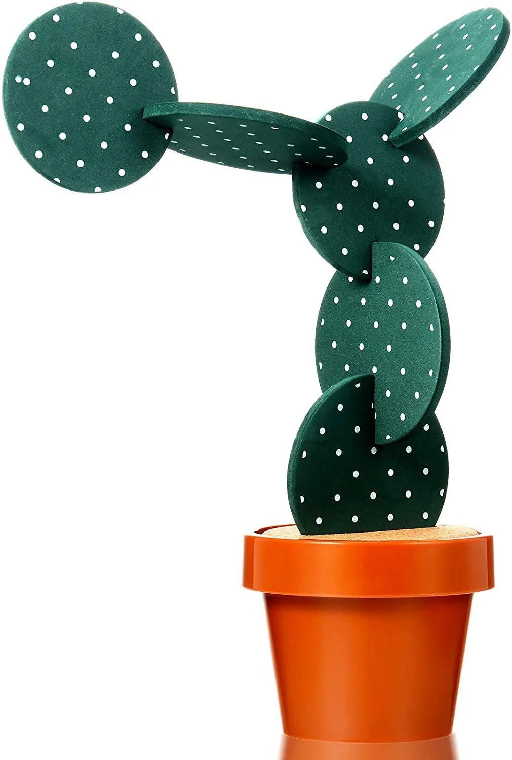 Green cactus-shaped coaster mat set with flowerpot holder for table protection and decoration