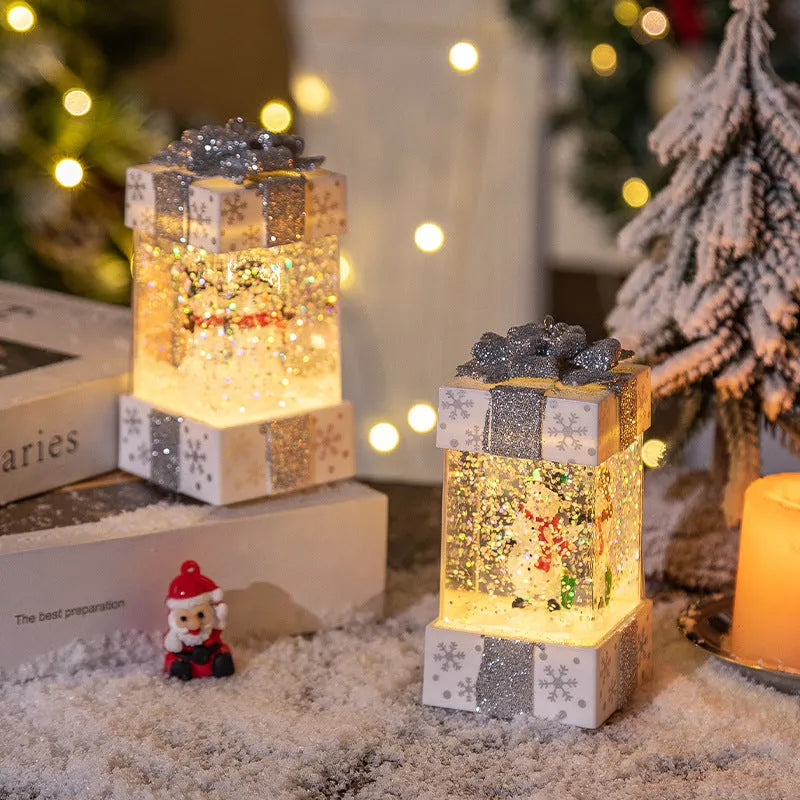 Christmas decoration crystal ball light with red gift box inside, 5.5cm plastic battery operated
