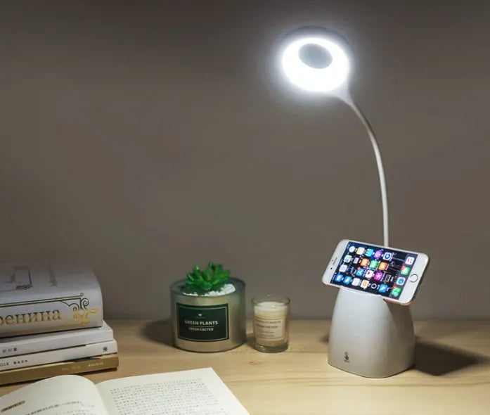 Touch switch LED charging small table lamp in black with ABS ring material, 18cm diameter and 20cm height