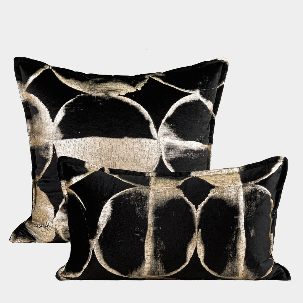 Black and gold abstract full moon pattern decorative cushion with removable cover