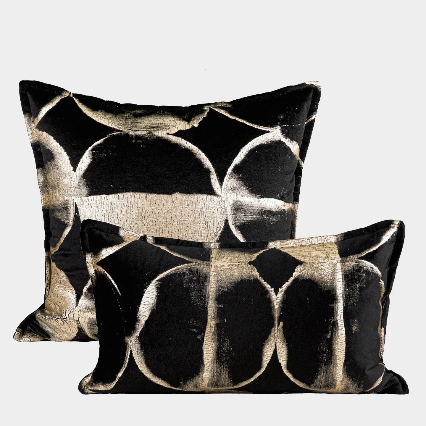 Black and gold abstract full moon pattern decorative cushion with removable cover
