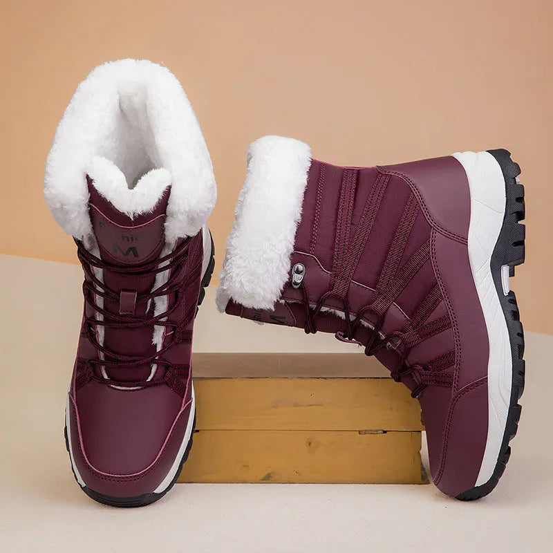 Women's winter fleece-lined mid-top boots in four colours with non-slip TPR sole