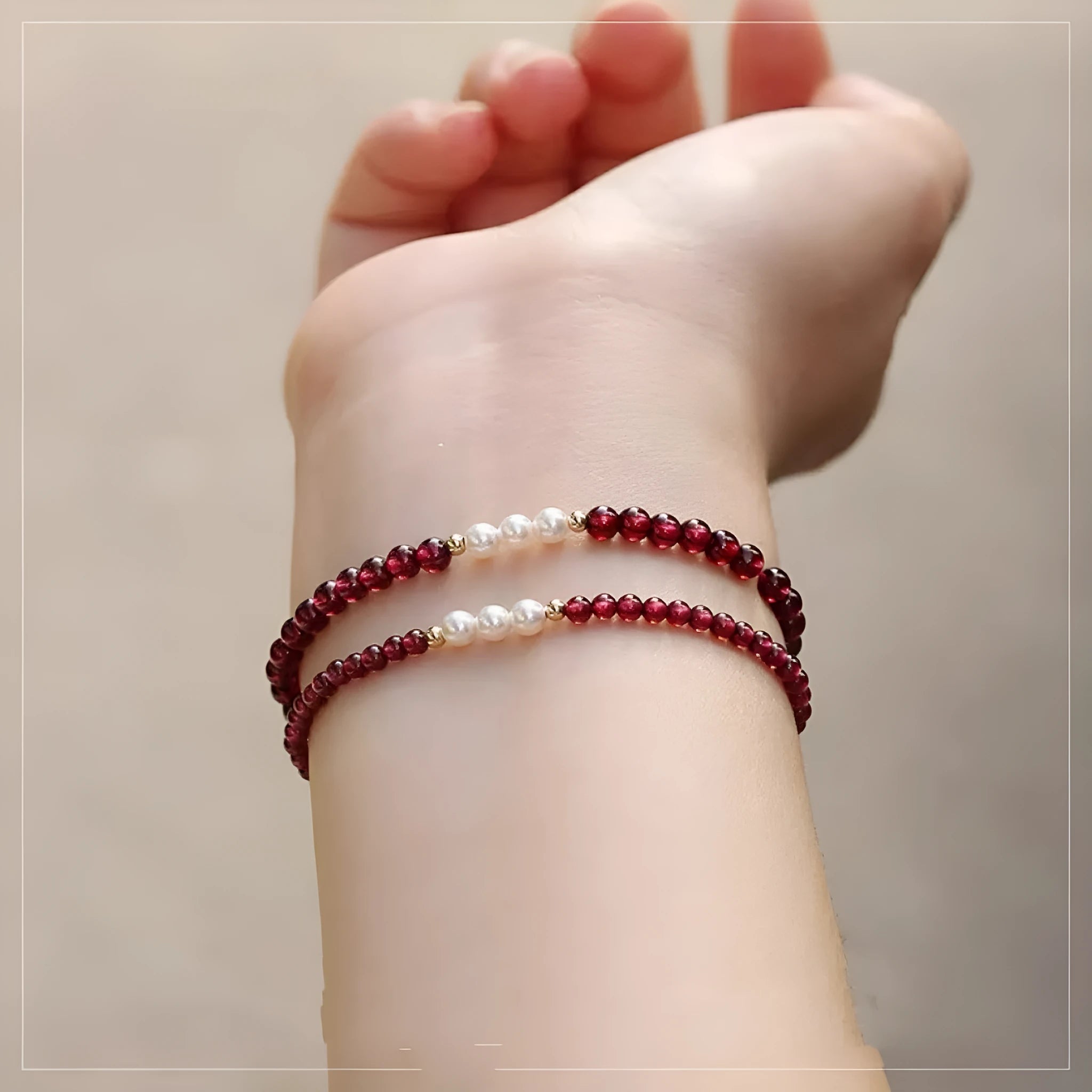 Women's artificial pearl bracelet with New Chinese garnet crystal beads in 3mm or 4mm size options