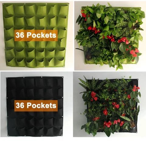 Wall mount hanging planting bags for vertical gardening in green and black