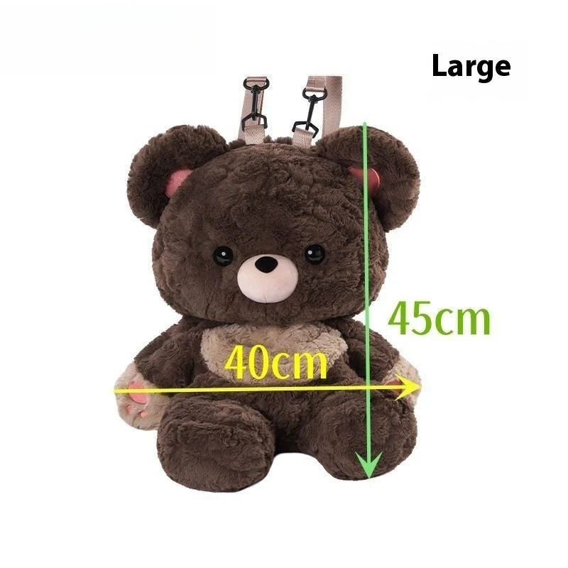Love Bear Plush Shoulder Backpack in neutral brown for couples
